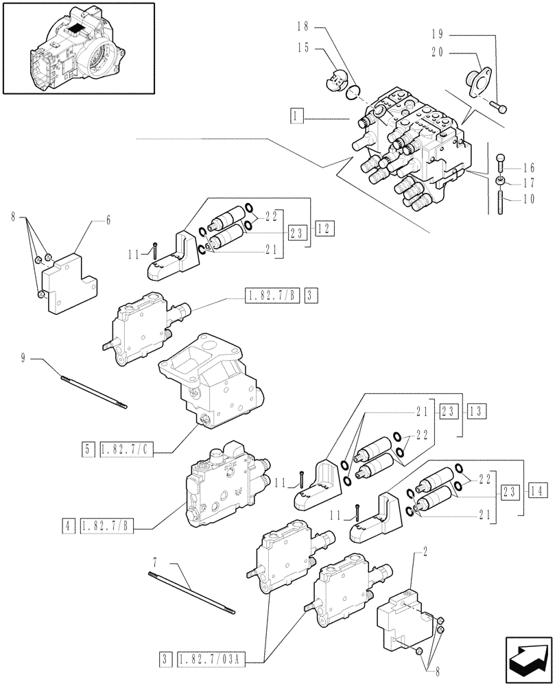 Схема запчастей Case IH PUMA 165 - (1.82.7/03) - (VAR.667) 3 X MECHANICAL CLOSED CENTER REMOTES (07) - HYDRAULIC SYSTEM