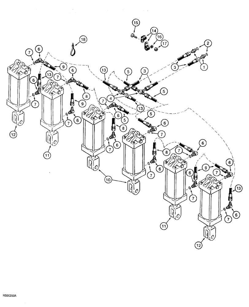 Схема запчастей Case IH 5700 - (8-010) - DEPTH CONTROL CIRCUIT, LEVEL LIFT MODELS, DOUBLE FOLD, 47 FOOT THROUGH 53 FOOT WIDE (08) - HYDRAULICS