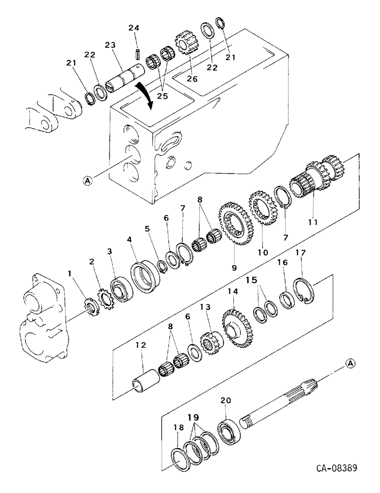 Схема запчастей Case IH 234 - (07-29) - DRIVE TRAIN, SELECTOR AND COUNTER GEARS, LOWER, 234 (04) - Drive Train