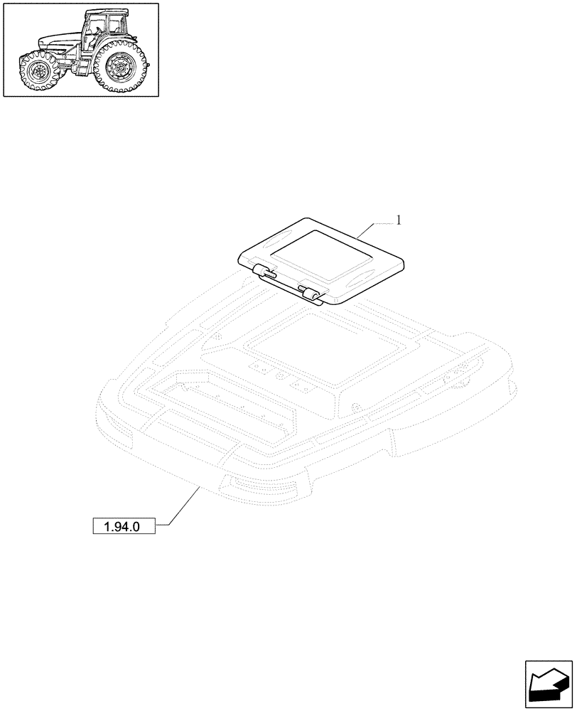 Схема запчастей Case IH JX1080U - (1.94.0/01) - (VAR.012-126-626) ESCAPE HATCH - SCANDINAVIA (W/CAB) - OPENING DOOR (10) - OPERATORS PLATFORM/CAB