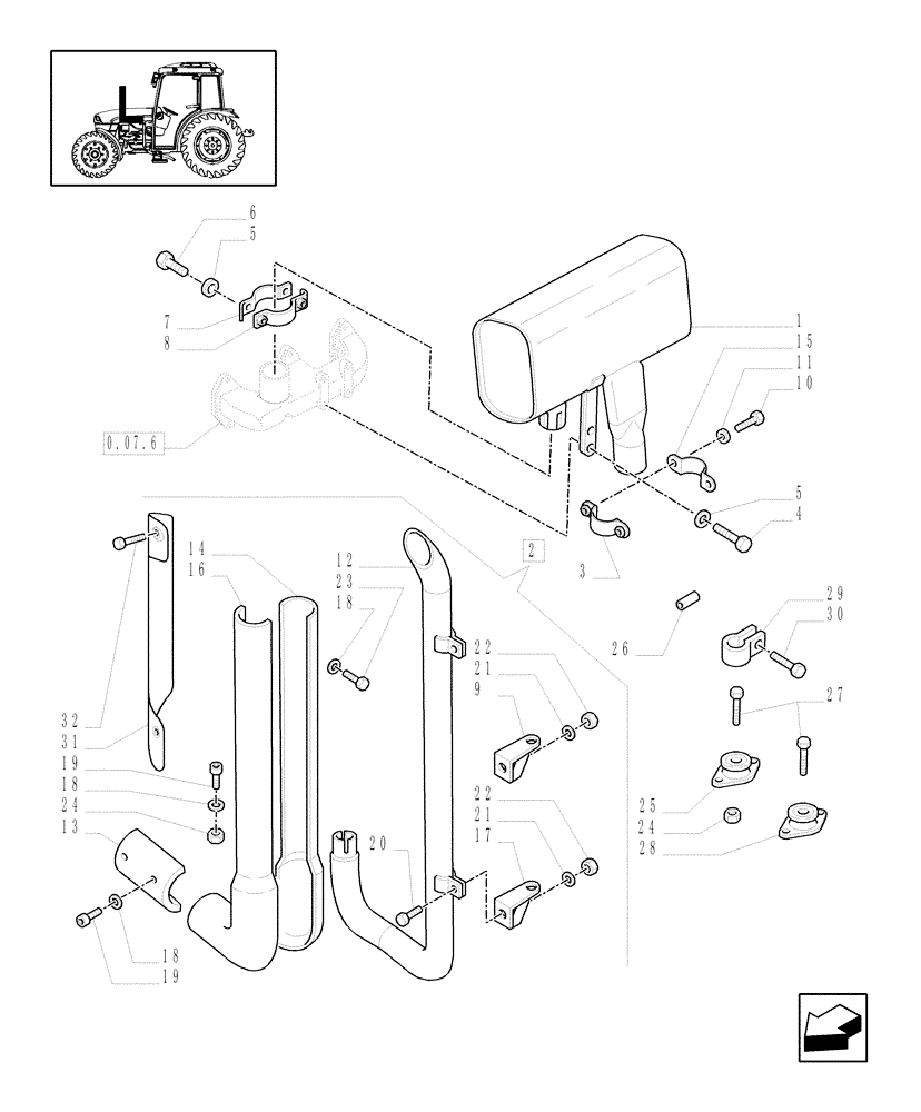Схема запчастей Case IH JX1075C - (1.15.1/05[01]) - (VAR.503) "A" PILLAR TYPE VERTICAL W/EXHAUST GUARD SHIELD FOR CAB W/OPENING WINDSCREEN - SILENCER (02) - ENGINE EQUIPMENT