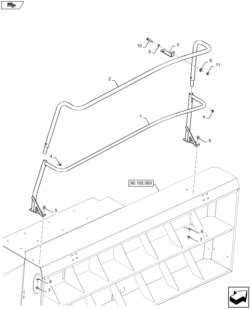 Схема запчастей Case IH LB324S - (90.118.030) - HANDRAIL, RH (90) - PLATFORM, CAB, BODYWORK AND DECALS