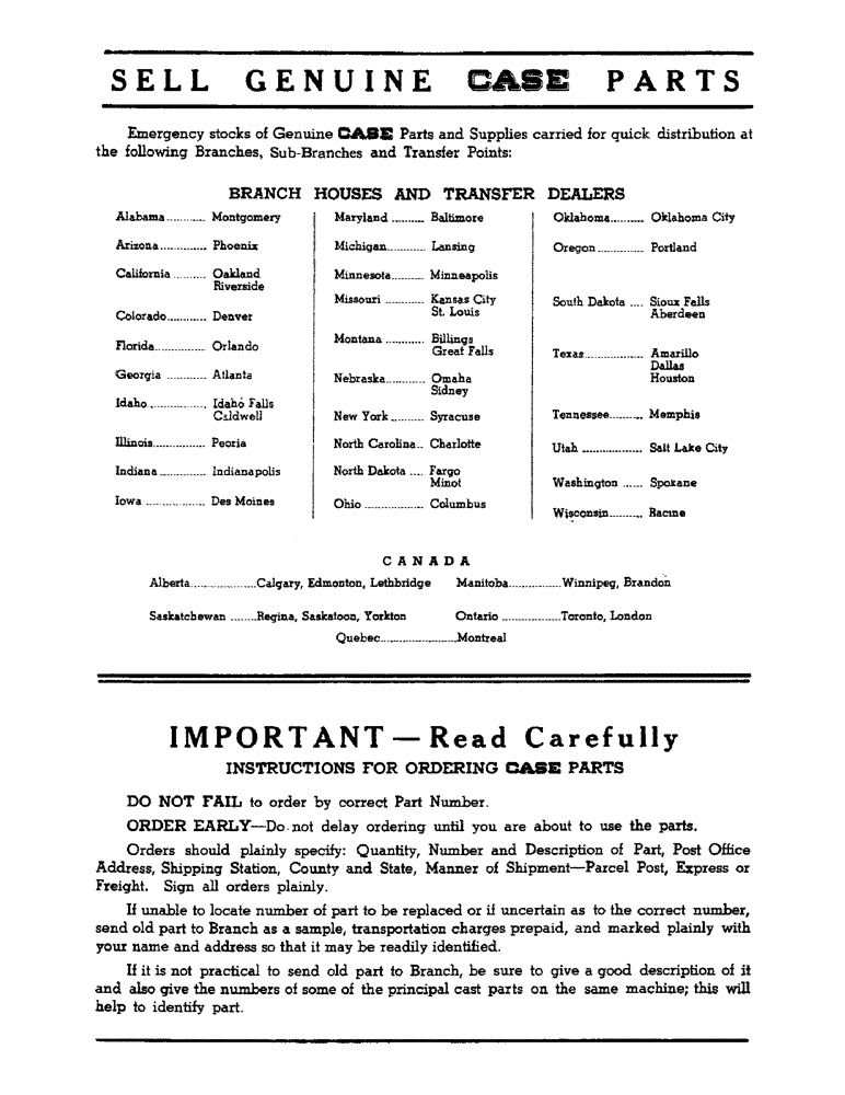 Схема запчастей Case IH 900 - (002) - SELL GENUINE CASE PARTS (00) - PICTORIAL INDEX