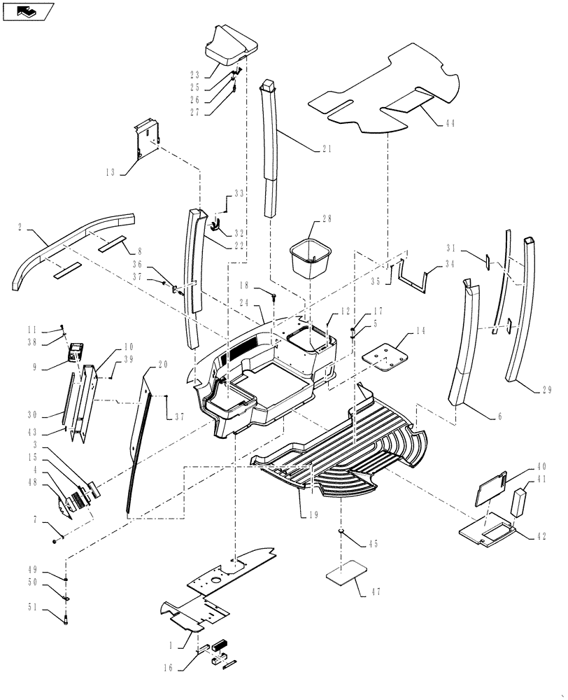 Схема запчастей Case IH 4420 - (01-004[03]) - INTERIOR TRIM, DELUXE Cab Interior