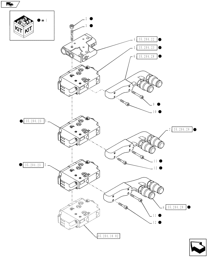 Схема запчастей Case IH PUMA 160 - (35.204.16[01]) - VAR - 743733, 332862, 332855 - EHR CONTROL VALVE - VALVE SECTIONS & QUICK COUPLERS - 4 VALVE W/ POWER BEYOND (35) - HYDRAULIC SYSTEMS