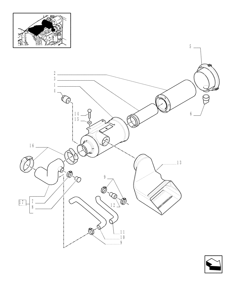 Схема запчастей Case IH MXU115 - (1.19.1[02]) - DRY AIR FILTER - PIPES (02) - ENGINE EQUIPMENT