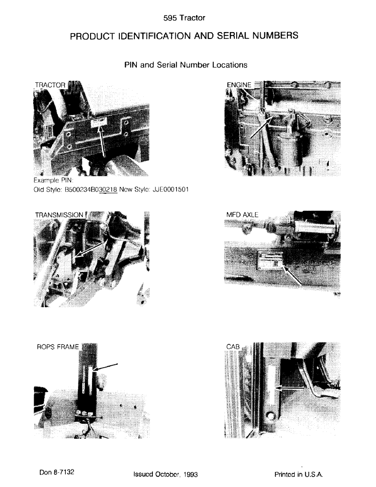 Схема запчастей Case IH 595 - (1-02) - PRODUCT IDENTIFICATION AND SERIAL NUMBERS (00) - PICTORIAL INDEX