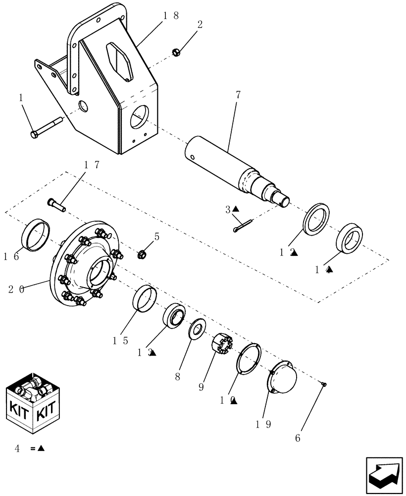 Схема запчастей Case IH 3580 - (44.100.04) - REAR SINGLE HUB/SPINDLE (44) - WHEELS