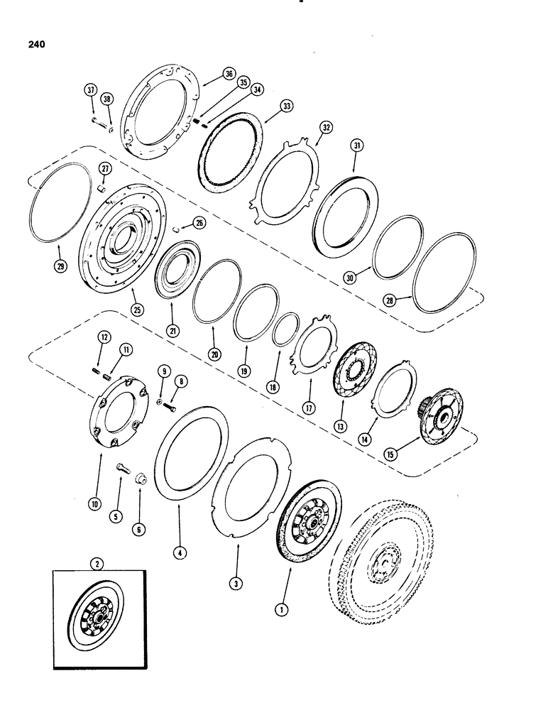 Схема запчастей Case IH 1070 - (0240) - CLUTCH, C-1 AND C-4, POWER SHIFT, USED PRIOR TO TRANSMISSION SERIAL NUMBER 10063614 (06) - POWER TRAIN