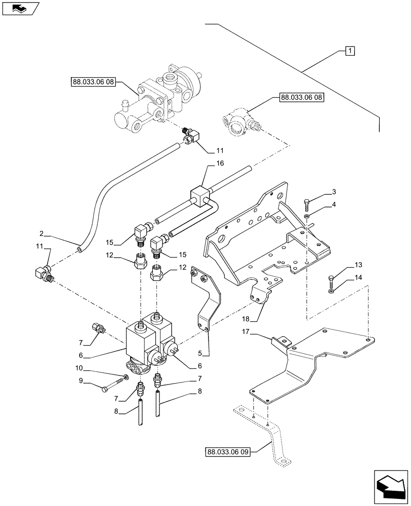 Схема запчастей Case IH PUMA 200 - (88.033.06[07]) - DIA KIT - PNEUMATIC TRAILER BRAKE (ITALY) - CONTROL VALVE AND RELEVANT PARTS (88) - ACCESSORIES