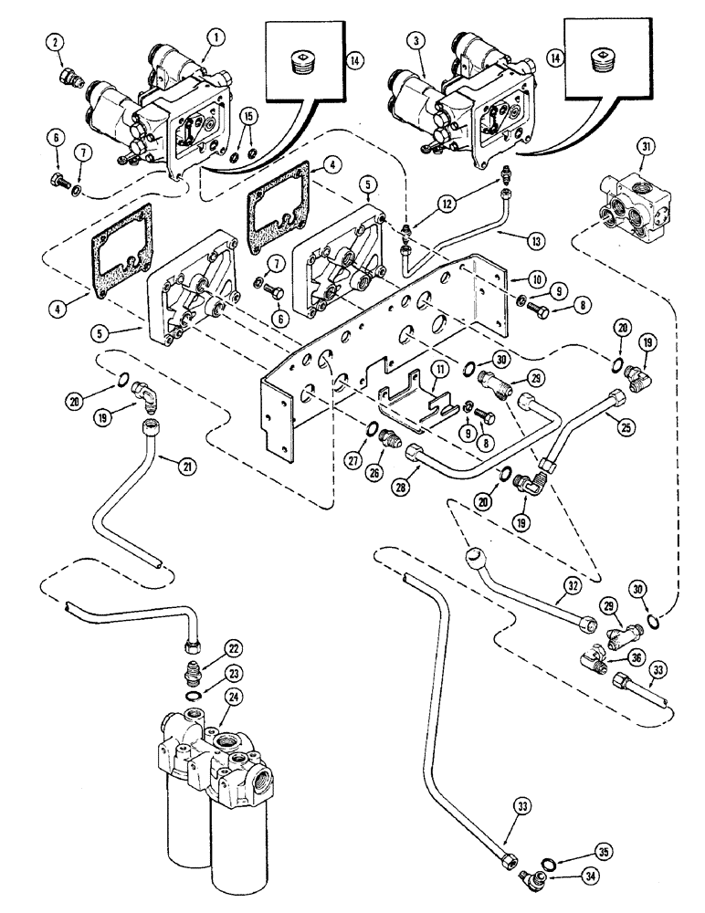 Схема запчастей Case IH 2470 - (340) - TWIN DUAL REMOTE HYDRAULICS CIRCUITRY, TRANSMISSION SERIAL NO. 10025257 THROUGH 10053453 (08) - HYDRAULICS