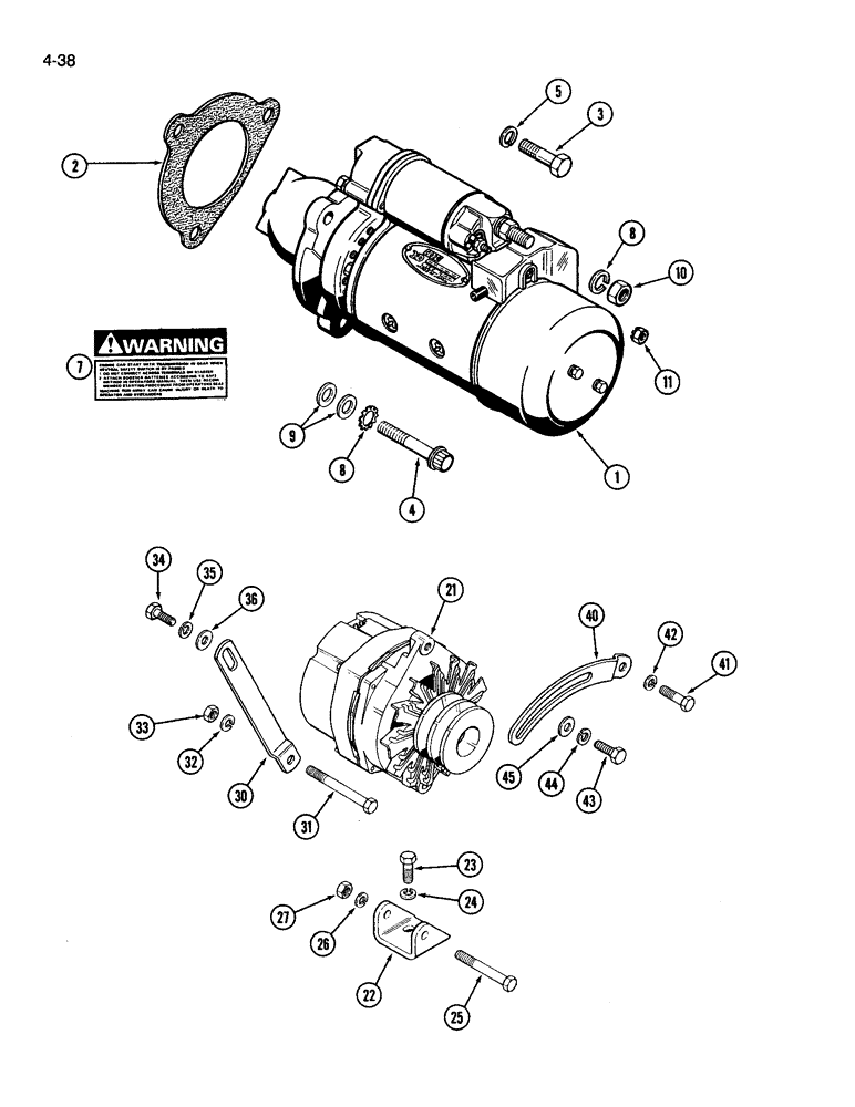 Схема запчастей Case IH 3594 - (4-038) - STARTER MOUNTING, ALTERNATOR MOUNTING (04) - ELECTRICAL SYSTEMS