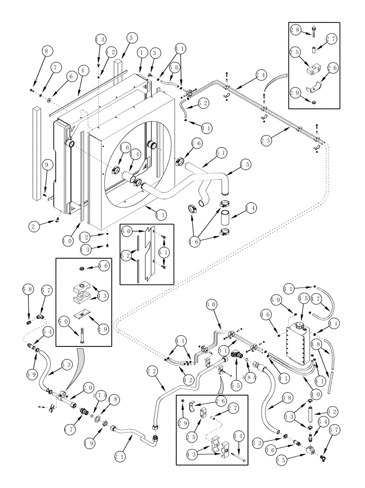 Схема запчастей Case IH CPX620 - (02-01) - RADIATOR, FAN SHROUD AND COOLANT RECOVERY SYSTEM (01) - ENGINE