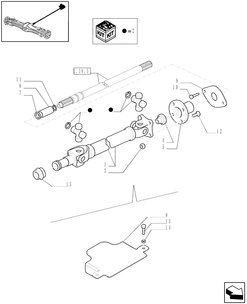 Схема запчастей Case IH PUMA 210 - (1.38.5/01) - (VAR.212-463) 4WD AXLE WITH ACTIVE SUSPENSIONS, FULL POWER SHIFT - DRIVE SHAFT (04) - FRONT AXLE & STEERING
