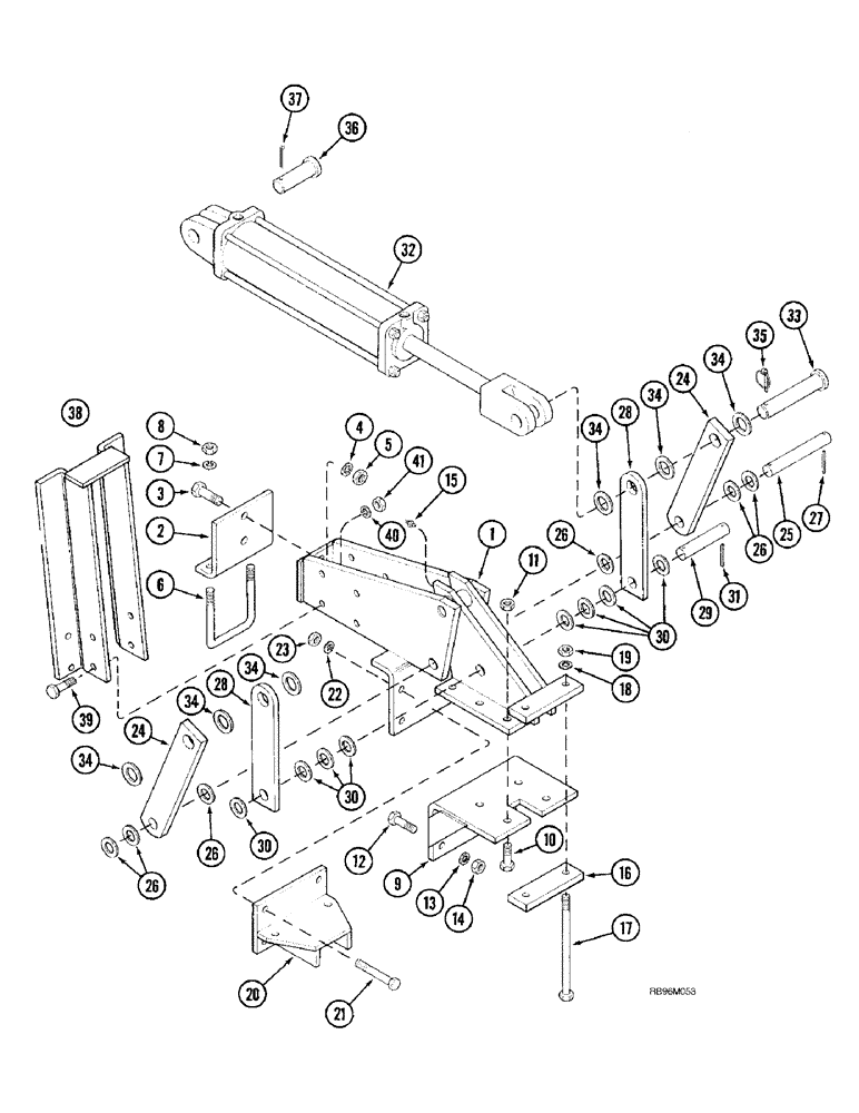 Схема запчастей Case IH 5800 - (9-48) - REAR SECONDARY WING LIFT HINGE, AND CYLINDER MOUNTING (09) - CHASSIS/ATTACHMENTS