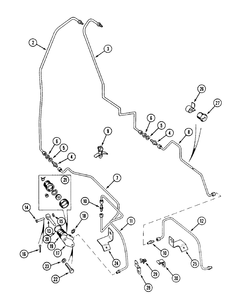 Схема запчастей Case IH 1494 - (7-266) - BRAKE TUBES AND SLAVE CYLINDERS, TRACTORS WITHOUT CAB, P.I.N. 11519691 AND AFTER (07) - BRAKES