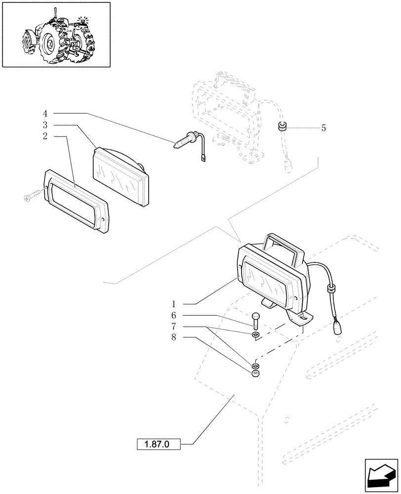 Схема запчастей Case IH JX1080U - (1.91.7/04) - (VAR.767) REAR SPOT LAMP APPLICATION - L/CAB (10) - OPERATORS PLATFORM/CAB