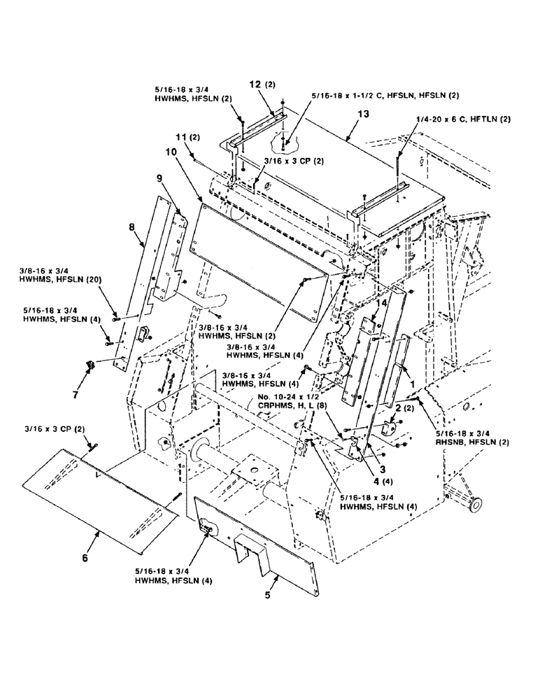 Схема запчастей Case IH 8450 - (054) - SHIELDS, UPPER CENTER, ASSEMBLY (12) - MAIN FRAME