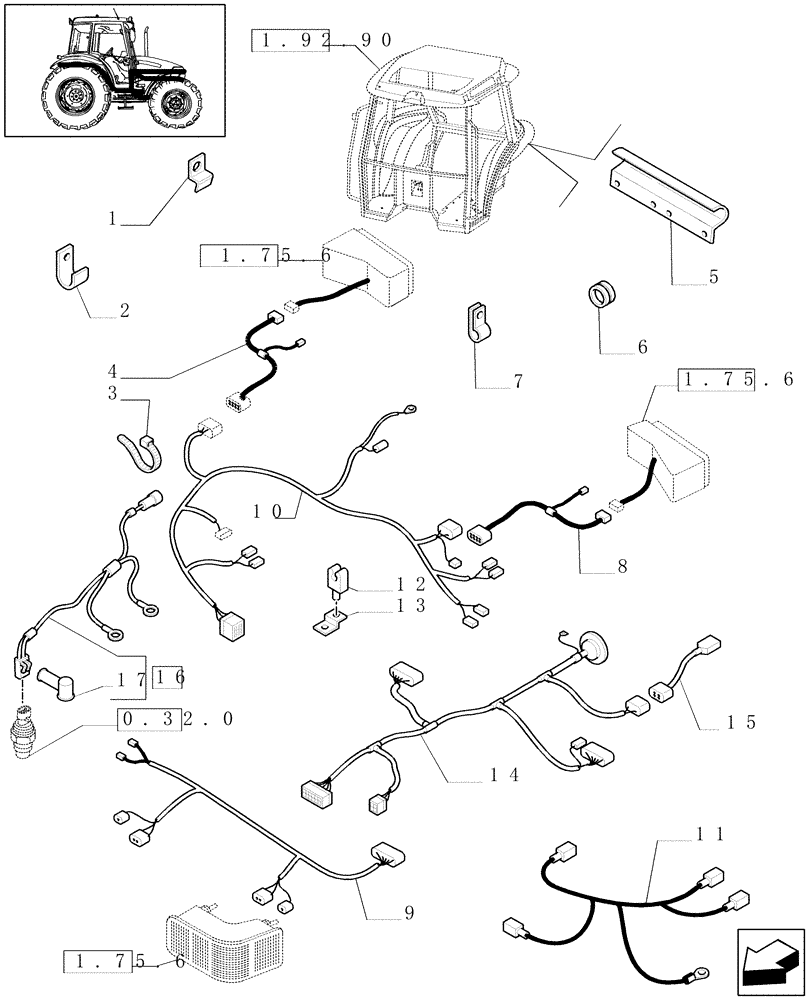 Схема запчастей Case IH JX95 - (1.75.4[02]) - AUXILIARY CABLES - C6660 (06) - ELECTRICAL SYSTEMS