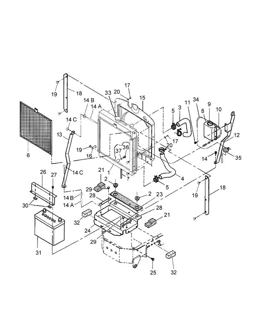 Схема запчастей Case IH DX22E - (02.01.01) - RADIATOR & BATTERY USED ON & ABOVE PIN HDG110114 DX18E. HDG710101 DX22E, HDG210548 DX25E (02) - ENGINE EQUIPMENT