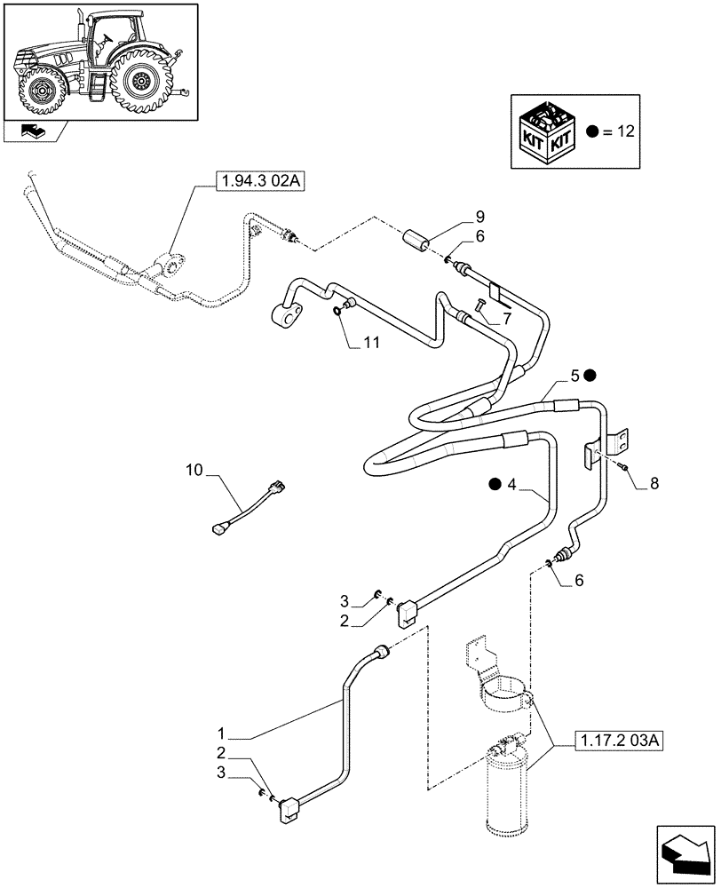 Схема запчастей Case IH MAXXUM 120 - (1.94.3[01A]) - AIR CONDITIONING SYSTEM PIPES - D6663 - C7161 (10) - OPERATORS PLATFORM/CAB