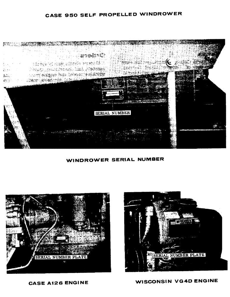 Схема запчастей Case IH 950 - (002) - WINDROWER SERIAL NUMBER, CASE A126 ENGINE, WISCONSIN VG4D ENGINE 