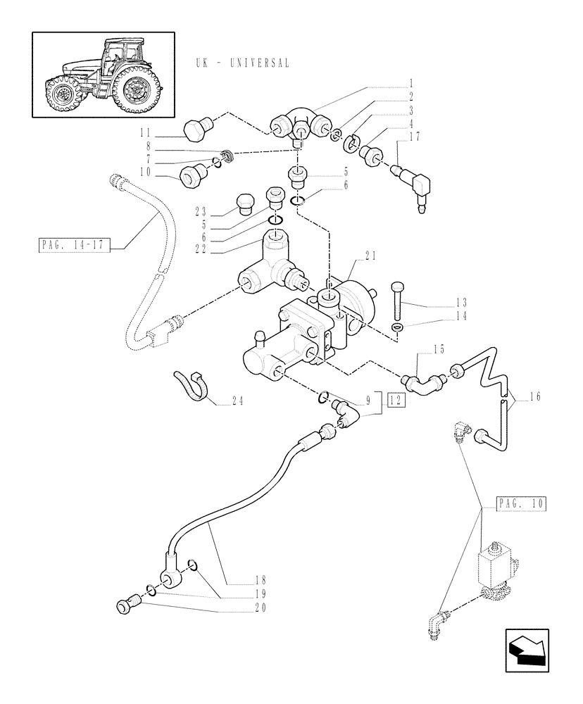 Схема запчастей Case IH MXU115 - (1.68.6[11]) - (VAR.178-380/1-385/2) TRAILER AIR BRAKE - CONTROL VALVE AND RELEVANT PARTS - C5287 (05) - REAR AXLE