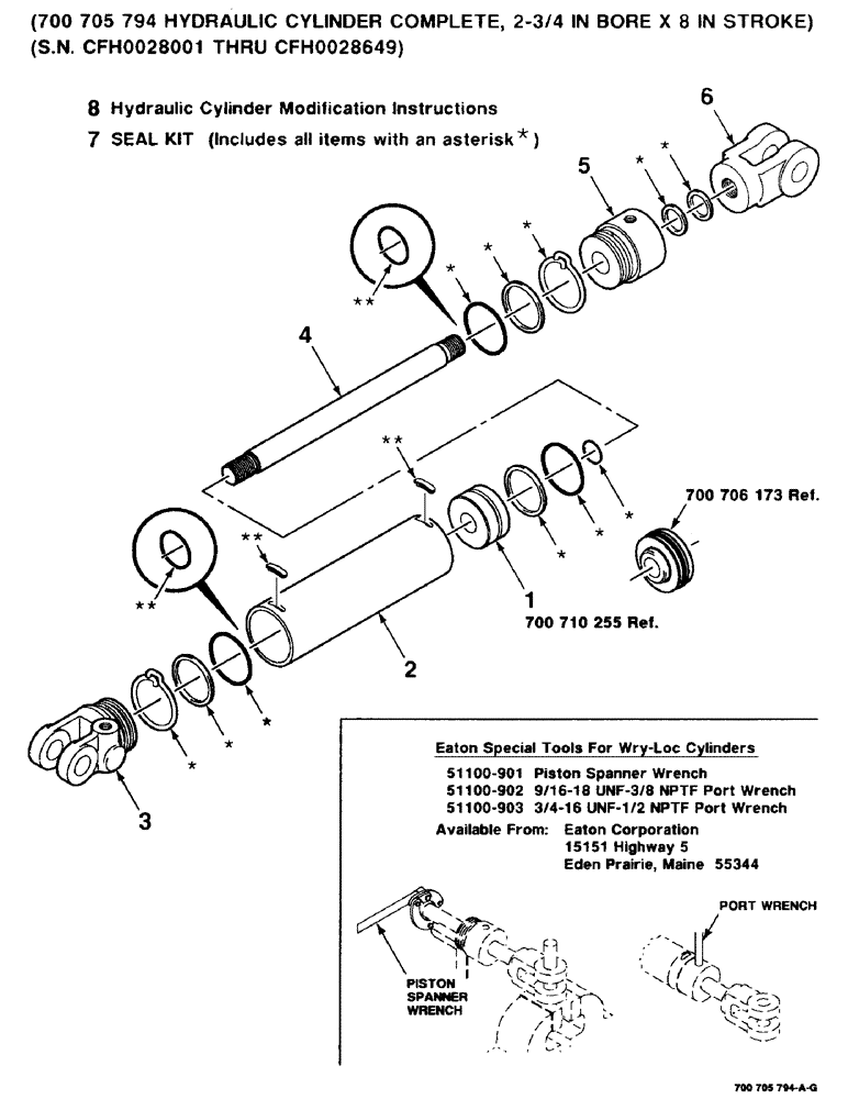 Схема запчастей Case IH 8830 - (8-28) - HYDRAULIC CYLINDER ASSEMBLY, FLOTATION, LEFT, 700705794 HYDRAULIC CYLINDER COMPLETE, (08) - HYDRAULICS