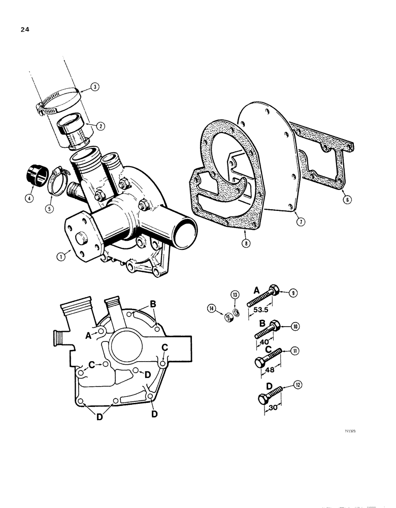 Схема запчастей Case IH 1830 - (024) - BEFORE ENGINE SN. 2707, WATER PUMP AND THERMOSTAT (10) - ENGINE