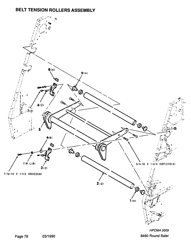 Схема запчастей Case IH 8460 - (078) - BELT TENSION ROLLERS ASSEMBLY (14) - BALE CHAMBER