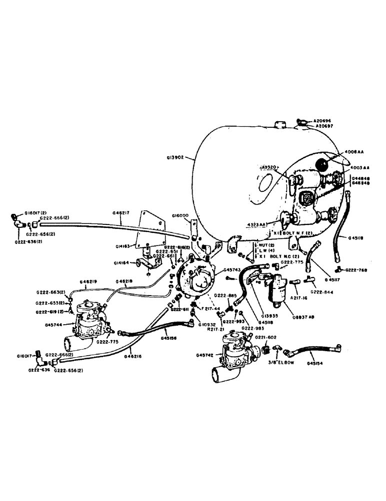 Схема запчастей Case IH 400B-SERIES - (036) - SPARK IGNITION ENGINES, FUEL TANK L.P. GAS, L.P. GAS ATTACHMENTS, 400B SERIES (03) - FUEL SYSTEM