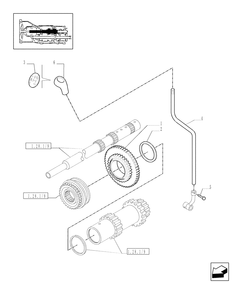 Схема запчастей Case IH JX1070C - (1.32.3) - (VAR.111) CREEPER TRANSMISSION FOR SPLITTER 44X16 (30 KM/H) - DRIVEN GEAR (03) - TRANSMISSION