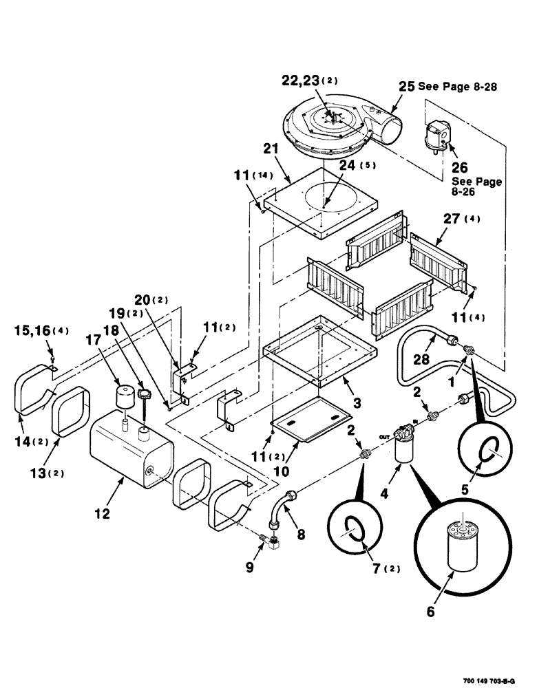 Схема запчастей Case IH 8575 - (08-024) - KNOTTER BLOWER ASSEMBLY-CONTINUED (BLOWER & RESERVOIR) (07) - HYDRAULICS