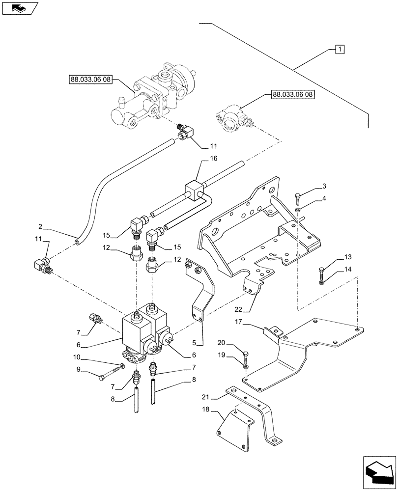 Схема запчастей Case IH PUMA 200 - (88.033.06[07]) - DIA KIT - PNEUMATIC TRAILER BRAKE (ITALY) - CONTROL VALVE AND RELEVANT PARTS (88) - ACCESSORIES