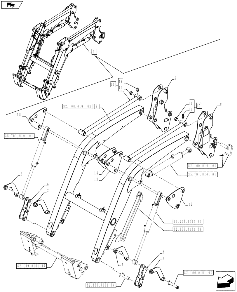 Схема запчастей Case IH FARMALL 65C - (82.100.0101[02]) - FRONT LOADER (SELF LEVELLING) - BREAKDOWN - LOADER ARM LEVER - NAR (VAR.334489-339489) (82) - FRONT LOADER & BUCKET