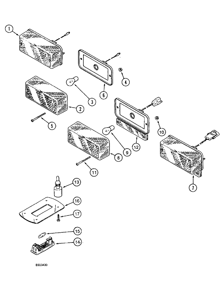 Схема запчастей Case IH 1666 - (4-30) - WARNING LAMP FRONT AND REAR, STOP AND TAIL LAMP, DOME LAMP (06) - ELECTRICAL