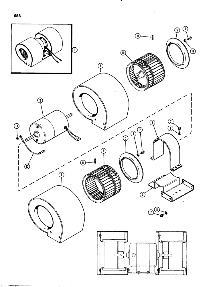 Схема запчастей Case IH 1070 - (0658) - CAB, BLOWER, 1ST USED CAB SERIAL NUMBER 7814176 (09) - CHASSIS/ATTACHMENTS