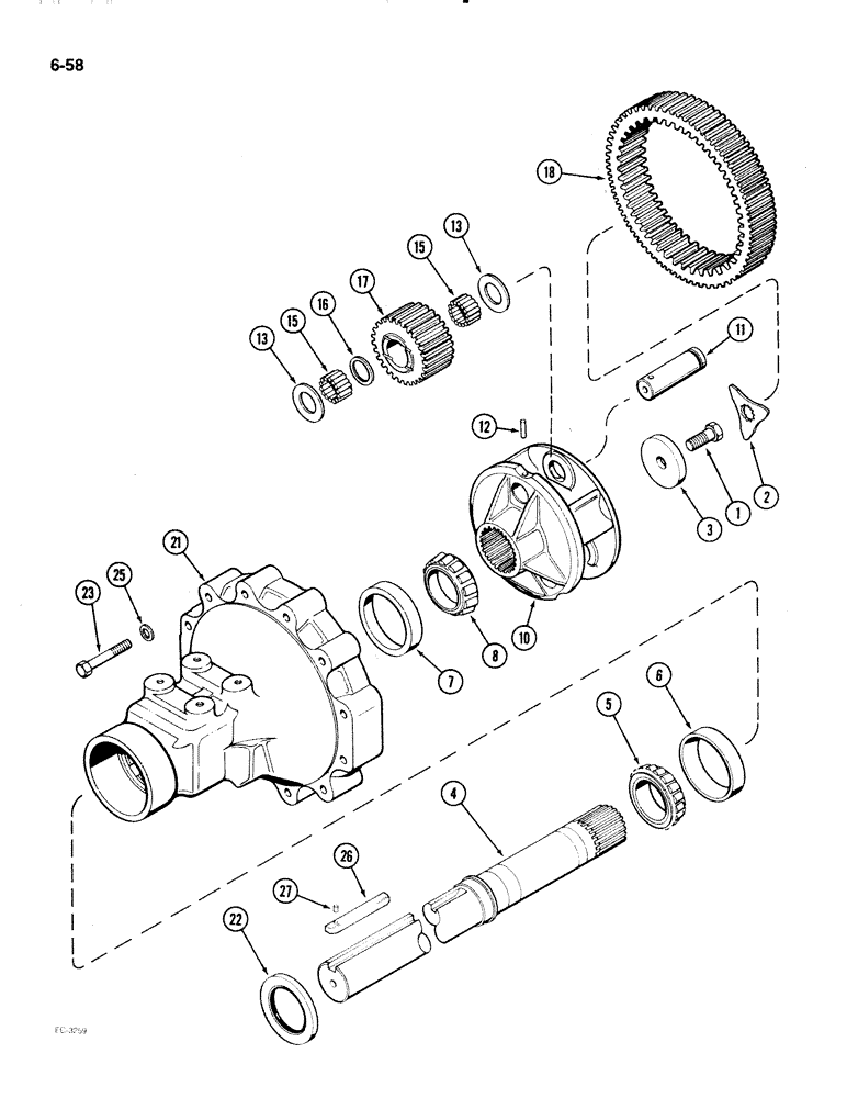 Схема запчастей Case IH 2096 - (6-058) - REAR AXLE, HOUSING AND PLANETARY GEARS, 96" LONG, 3-1/2" DIA. AXLES, PRIOR TO TRANS. S/N 16264559 (06) - POWER TRAIN