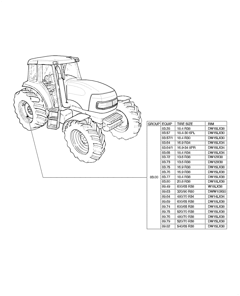 Схема запчастей Case IH MXU115 - (80.00[02]) - SEC.11 - TRACTION (11) - WHEELS/TRACKS
