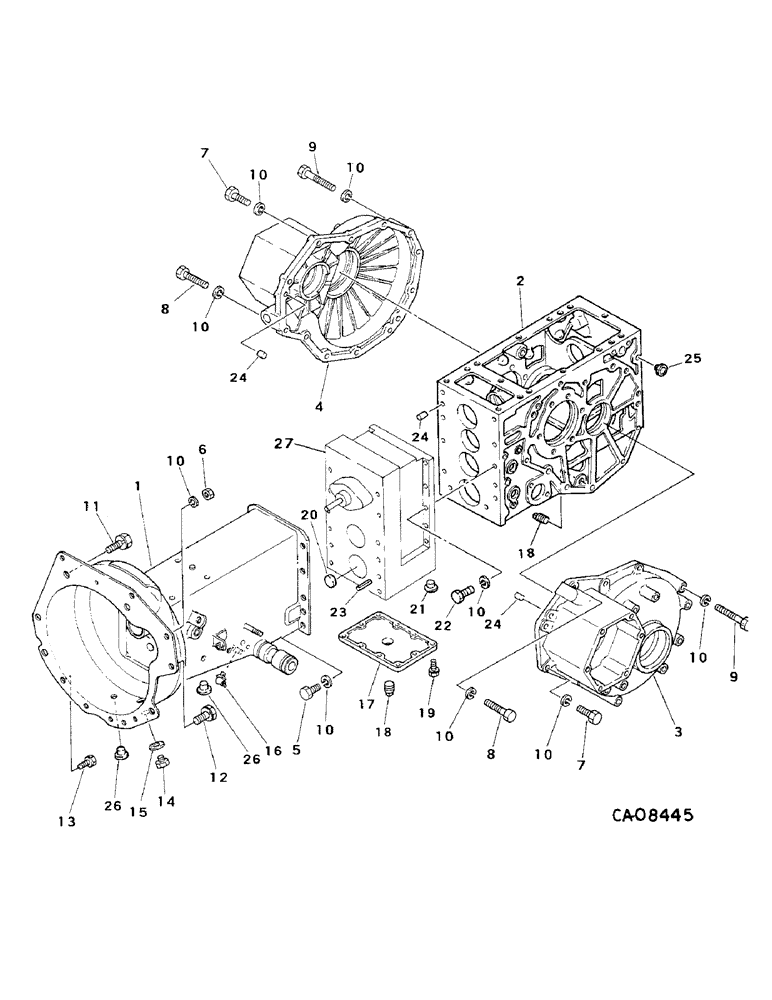 Схема запчастей Case IH 234 - (07-55) - DRIVE TRAIN HYDROSTATIC TRANS., 234, CLUTCH HOUSING, TRANS. CASE, TRANS. ASSY AND CONNECTIONS (04) - Drive Train