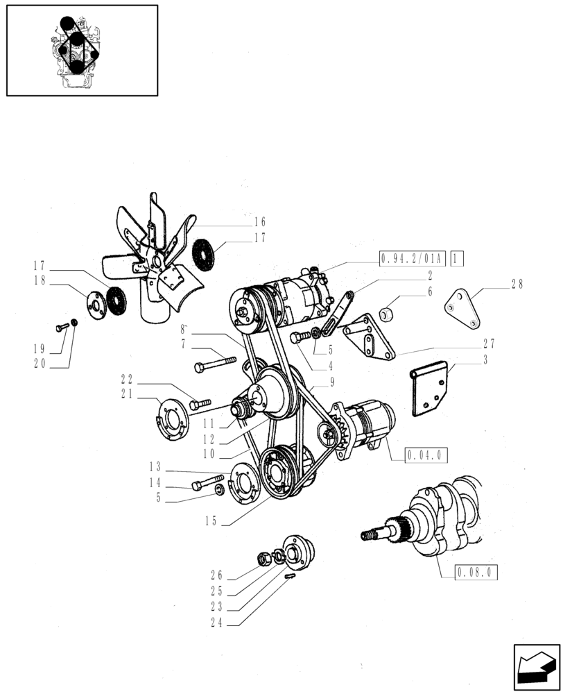 Схема запчастей Case IH JX65 - (0.34.7/02[01]) - (VAR.641-958) AIR CONDITIONING - FAN AND BELTS (01) - ENGINE