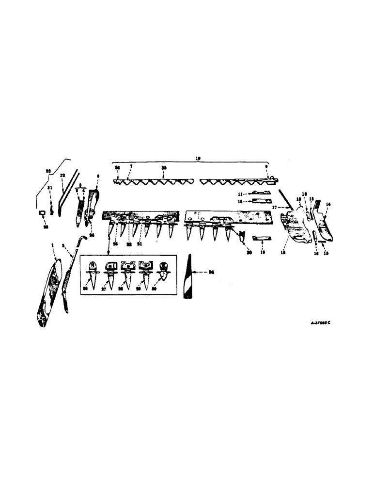 Схема запчастей Case IH CUB-22 - (G-02) - CUTTER BAR, GRASS BOARD, GRASS ROD, KNIFE AND SHOES 