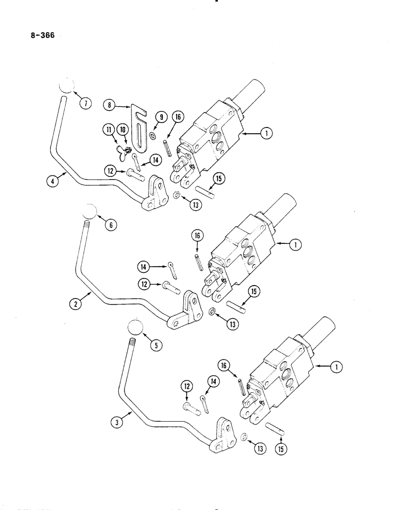 Схема запчастей Case IH 485 - (8-366) - AUXILIARY VALVE CONTROLS, BOSCH, WITHOUT CAB, P.I.N. 18001 AND AFTER (08) - HYDRAULICS