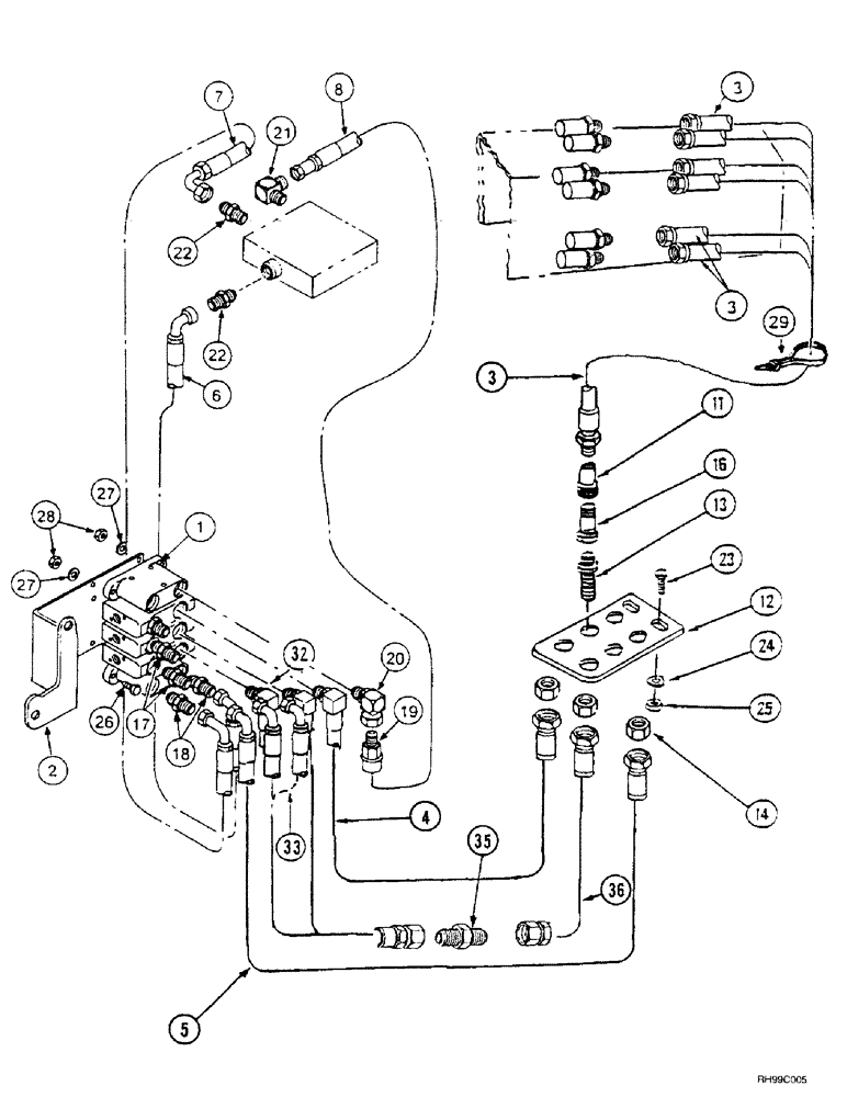 Схема запчастей Case IH L500 - (8-030) - HYDRAULICS - EXTERNAL VALVE (3 FUNCTION MX80 - MX100C) WITHOUT SELF LEVELING (08) - HYDRAULICS