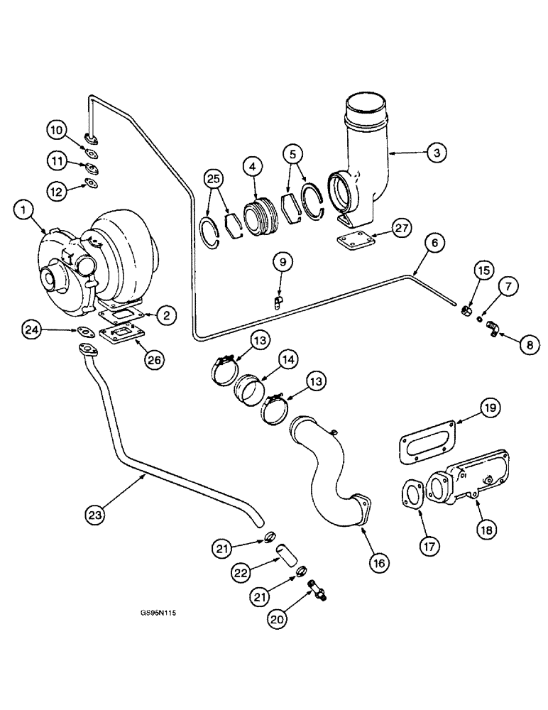 Схема запчастей Case IH DT-361 - (8-73A) - TURBOCHARGER AND CONNECTIONS, 1206 AND 21206 TRACTORS 