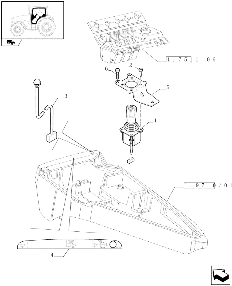 Схема запчастей Case IH PUMA 165 - (1.75.1/03[02]) - (VAR.048) ELECTRONIC JOYSTICK WITH 3 BUTTONS FOR ANCILLARY SELECTION (06) - ELECTRICAL SYSTEMS