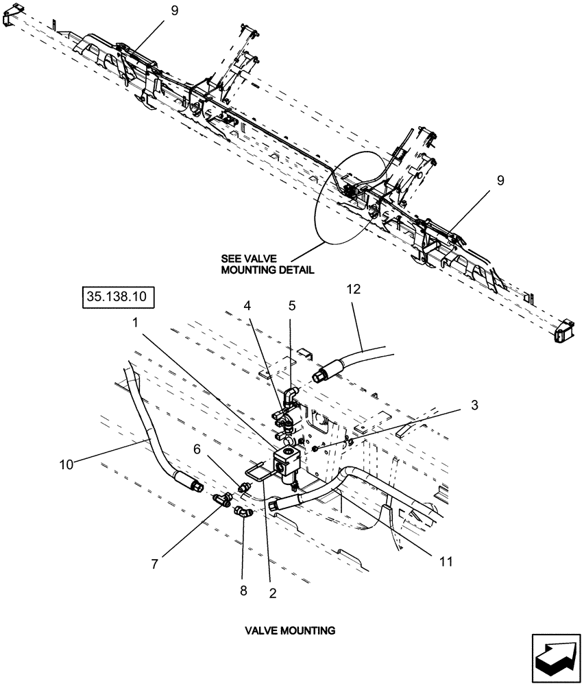 Схема запчастей Case IH 1240 - (35.138.09) - LAYOUT NO MARKER OPTION VALVE MOUNT - 24 ROW (35) - HYDRAULIC SYSTEMS