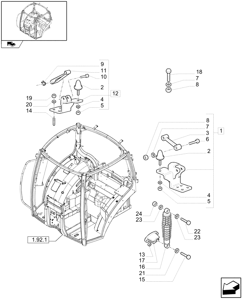 Схема запчастей Case IH MAXXUM 115 - (1.92.6/01[02]) - CABIN SUSPENSION - REAR SUPPORTS (VAR.330658-331658) (10) - OPERATORS PLATFORM/CAB