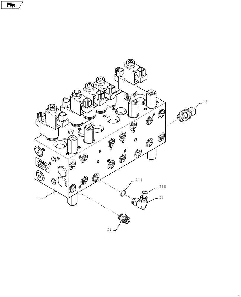 Схема запчастей Case IH 4420 - (06-036[01]) - VALVE, 6-SECTION, W/FITTINGS, BEGINNING 01/2009 Hydraulic Plumbing