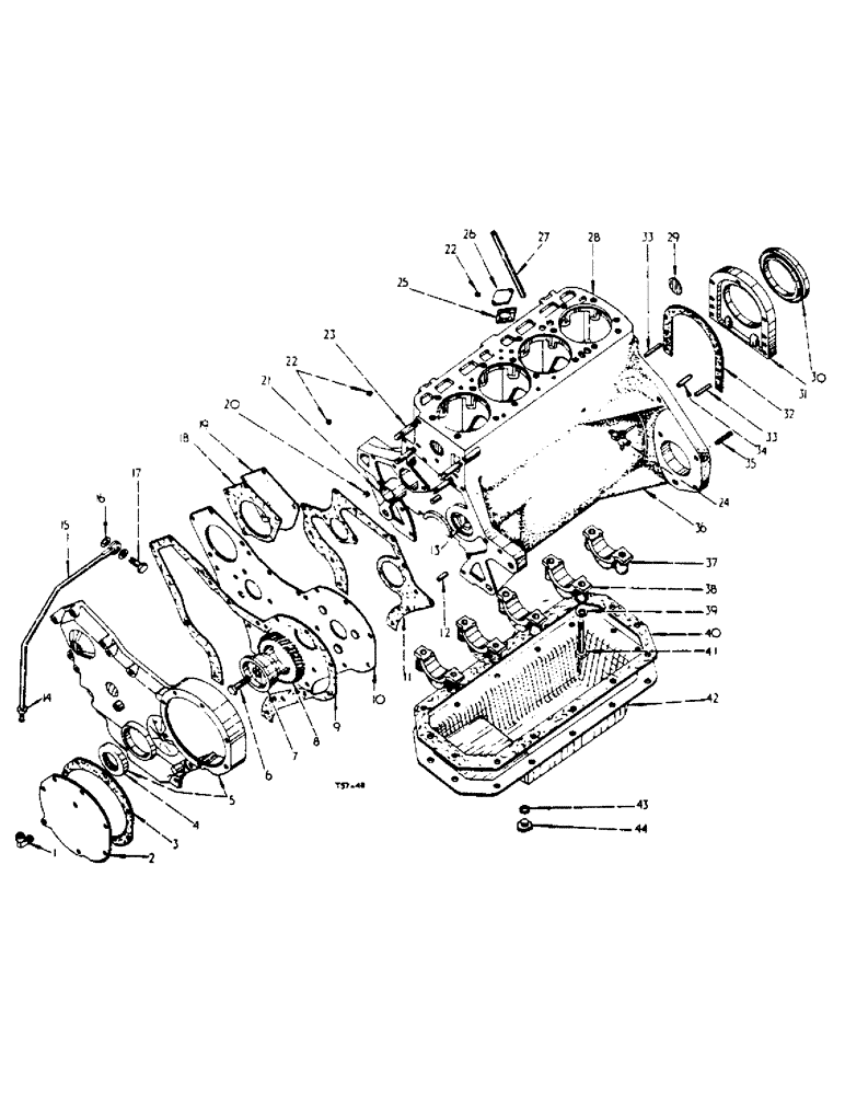 Схема запчастей Case IH 434 - (1-03) - CRANKCASE, FRONT COVER AND OIL PAN - DIESEL ENGINE (02) - ENGINE
